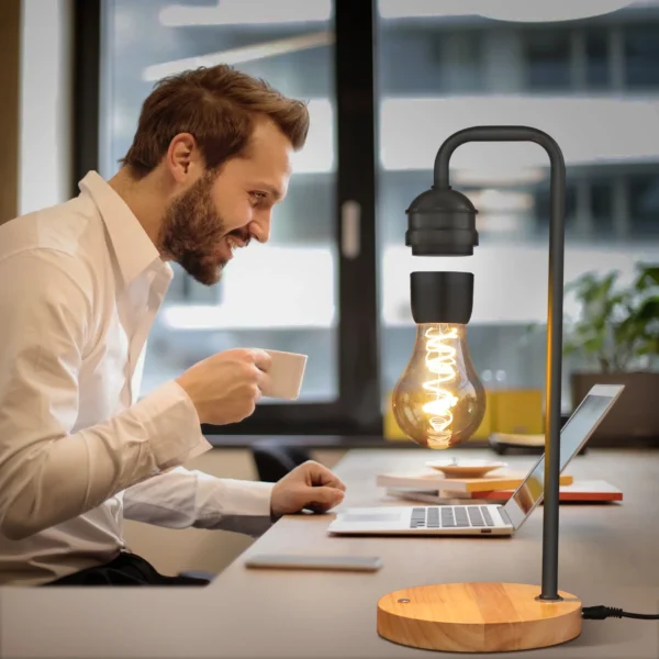 Levitating Light Bulb Floating Bulb Wood Table Lamp with wireless charger Unique Gifts Home Decoration - Image 5