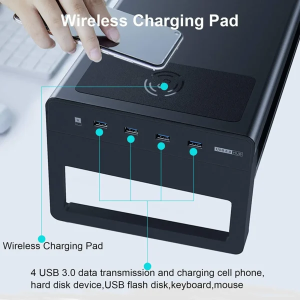 Office Home Aluminium laptop/tablet/Pc monitor riser stand With Usb Hub And 15 Wireless Charge