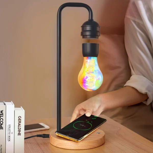 Levitating Light Bulb Floating Bulb Wood Table Lamp with wireless charger Unique Gifts Home Decoration - Image 4