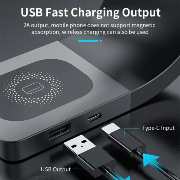 Magnetic Wireless Charging Stand 15W Fast Charging Station Phone Watch Aluminium Desk Charging Dock 4 in 1 for Airpods - Image 4