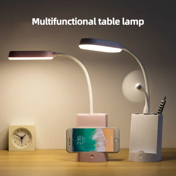 RTS USB Charging LED 3 Color Mode 360 Flexible Adjustable Height Desk Light Table Lamp With Pen Holder Power Bank  Phone Charger - Image 4