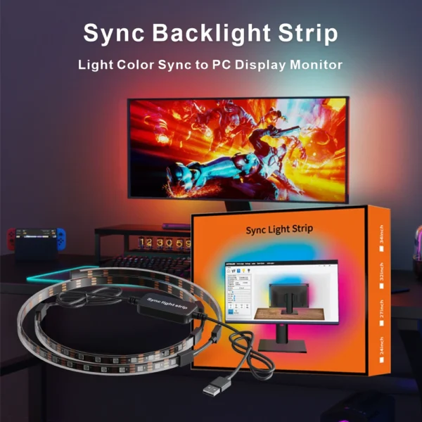 USB 5V Sync Light Strip Computer Game Room immersive Ambient Light Gaming PC Display