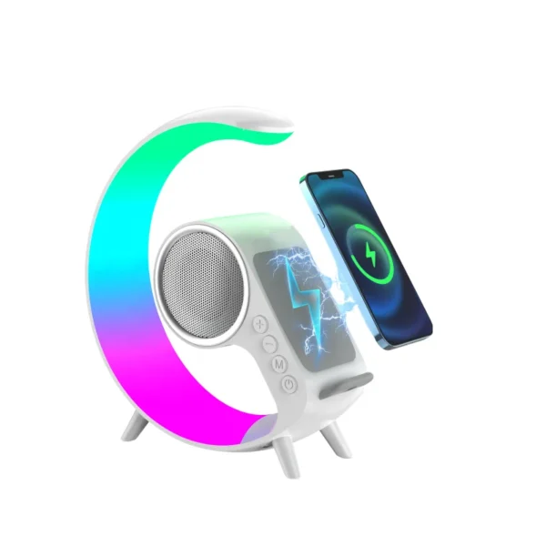 Night Light Wireless Charger With Alarm Clock RGB Light 5 in 1 Speaker Smart Bedside Table Lamp with Mic - Image 6