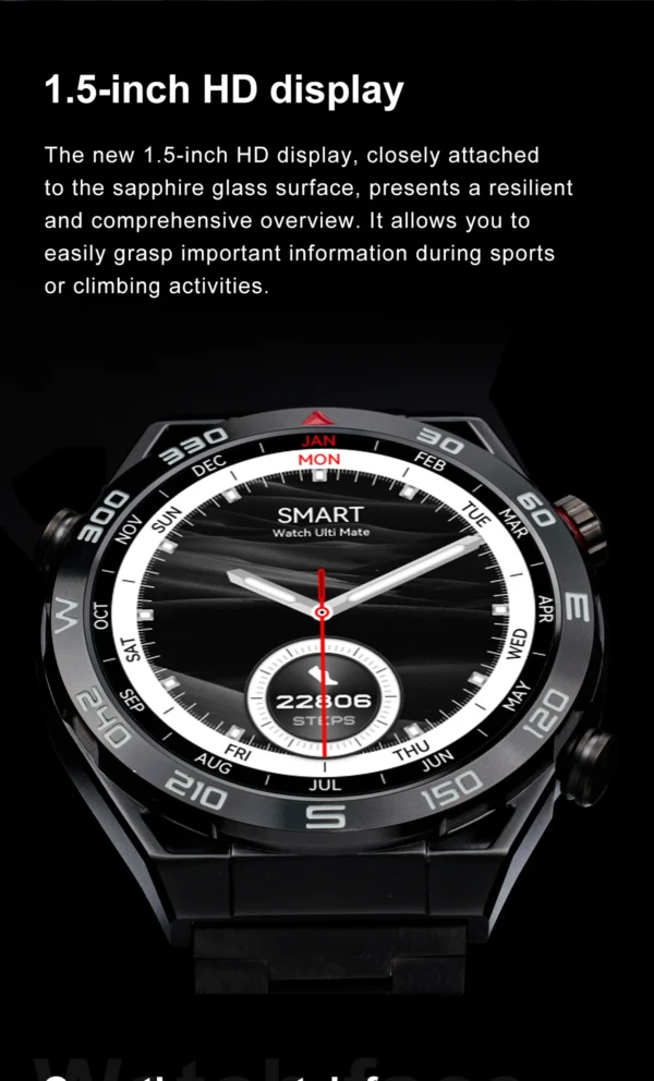 VALDUS ECG HD Large Screen Compass Smartwatch Heart Rate Blood Oxygen GPS Sleep Monitoring NFC Smart Watch DT Ultra mate - Image 5