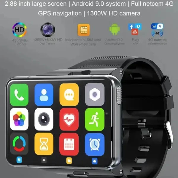 Smart Watch Phone 4G LTE Android 9 4+64GB Smartwatch 2.88" Screen 2300mAh Dual Camera Face Unlock GPS WIFI - Image 5