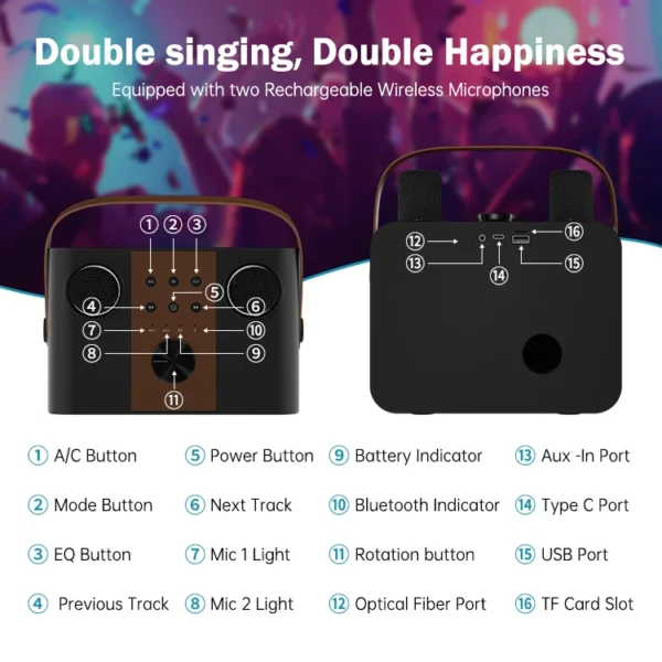 Private Mode Bluetooth Audio Amplifier Player Sound Wireless HIFI Karaoke Speaker With Microphones