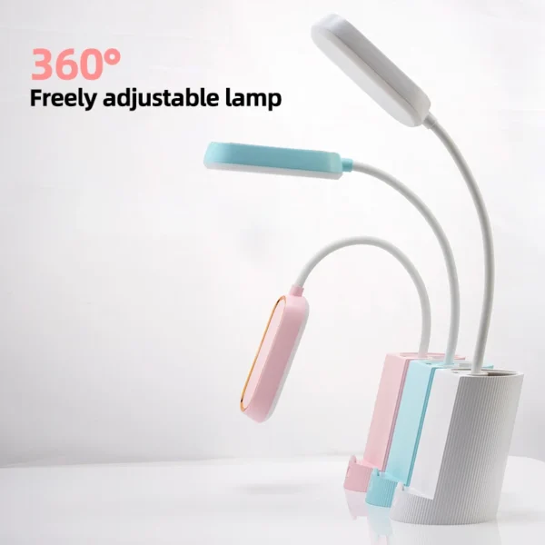 RTS USB Charging LED 3 Color Mode 360 Flexible Adjustable Height Desk Light Table Lamp With Pen Holder Power Bank  Phone Charger - Image 5