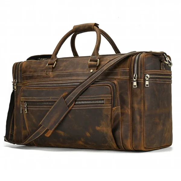 Luggage Travelling Crazy Horse Duffle Leather Travel Bag - Image 5