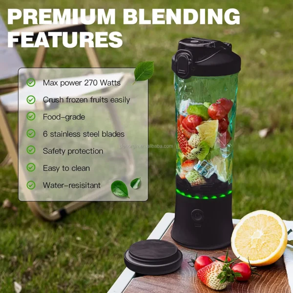 Personal Blender 600ml for Shakes and Smoothies With Drinking Spout & LED Light Portable USB Blender Hand Mixer Blender - Image 2