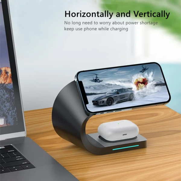 Magnetic Wireless Charging Stand 15W Fast Charging Station Phone Watch Aluminium Desk Charging Dock 4 in 1 for Airpods - Image 5